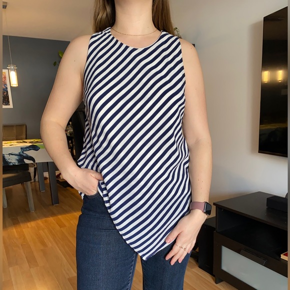 Monteau asymetrical blouse white and navy striped - Picture 1 of 8